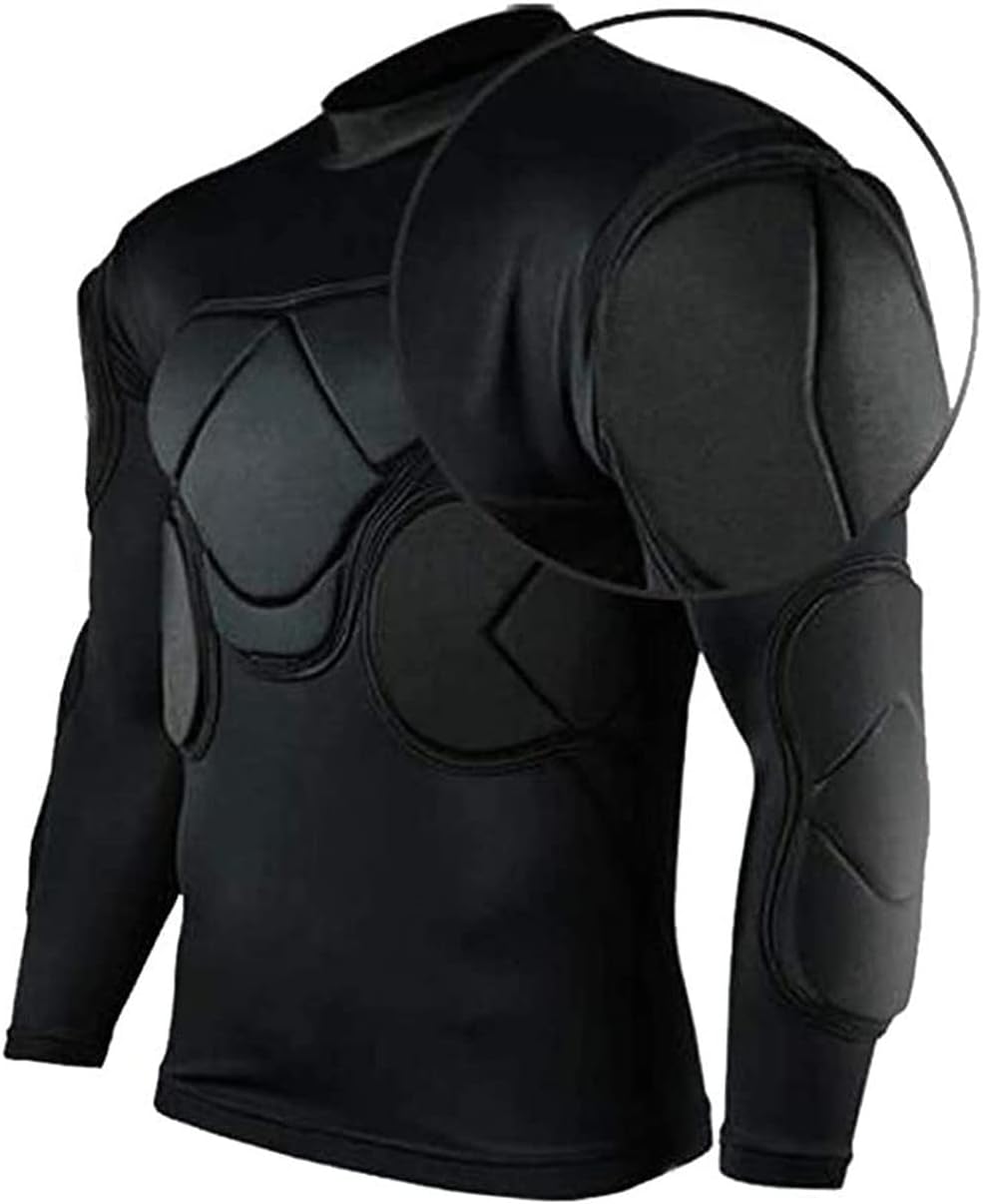 Men's Soccer Football Jersey Goal Keeper Goalie Chest Arm Foam Padded Protection Compression Tops Black