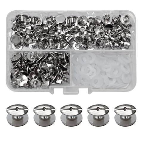 SHSMPXOY Chicago zestaw 90 wkrętów do książek, stal nierdzewna, M5 x 4 mm, śruby do introligatora, nitów do skóry, toreb, książek, obroży, plecaków, smyczy dla psów (srebrne)