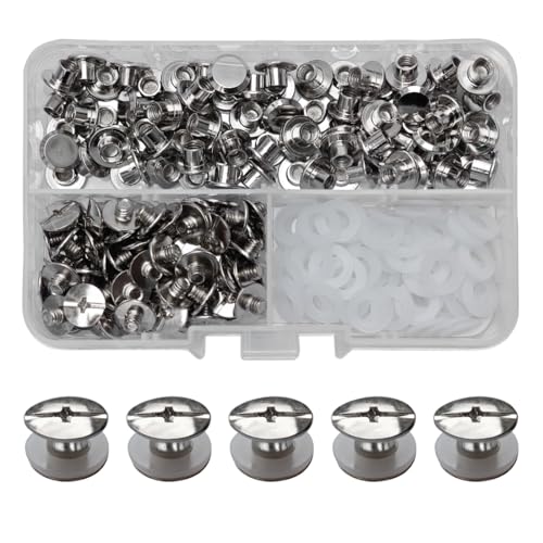 SHSMPXOY Chicago zestaw 90 wkrętów do książek, stal nierdzewna, M5 x 4 mm, śruby do introligatora, nitów do skóry, toreb, książek, obroży, plecaków, smyczy dla psów (srebrne)