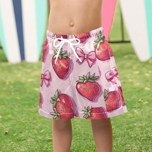 Pigsaly Boys' Swim Board Shorts Hand Drawn Red Strawberry Boy's Swim Trunks Kids Swimwear 4T 6