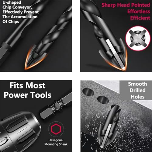 Tile Drill Bit Set 7-Piece 3/4/5/6/8/10/12 mm Hexagonal Shank, Glass Drill Cross Carbide Drill Bit for Tiles Ceramics - Image 3