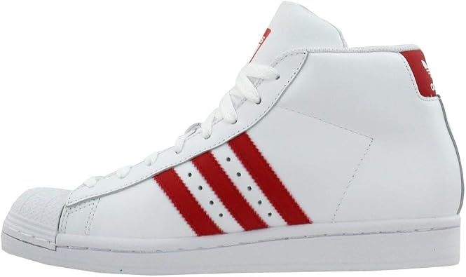 adidas Juniors Pro Model J Mid Sneakers Basketball Shoes, White/Scarlet Red, 7