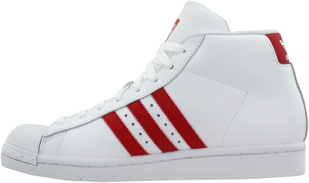 adidas Juniors Pro Model J Mid Sneakers Basketball Shoes, White/Scarlet Red, 7