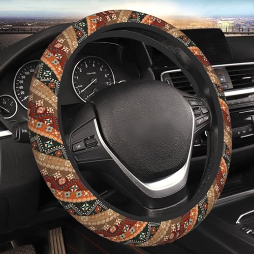Boho Steering Wheel Cover Women Men Flower Elastic Stretch Soft Car Wheel Protector Universal Breathable No-Slip Car Accessories for Truck Van SUV Auto Fit 14-15 Inches