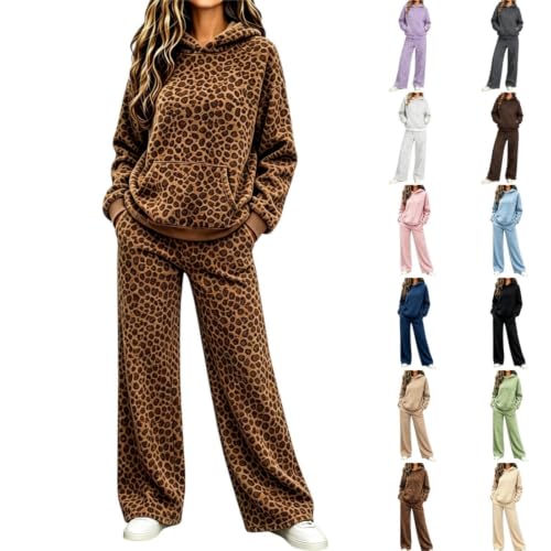 Sweatsuits Women 2 Piece Outfit Leopard Print Hoodie Sweatpants Travel Sets - image 1
