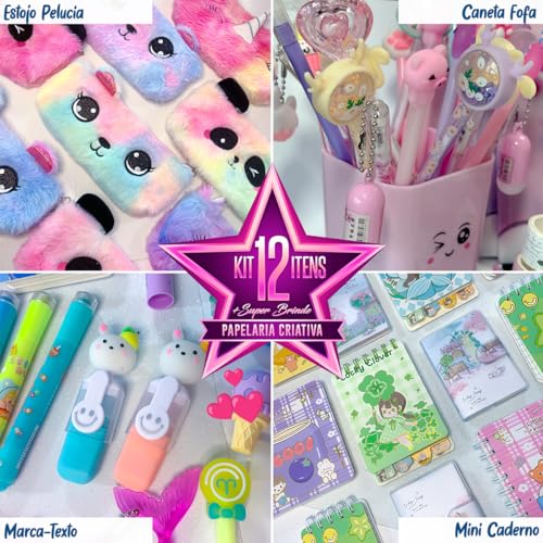 Kit Papelaria Criativa Fofa Caderno E Estojo De Pelúcia Com Caixa de Presente