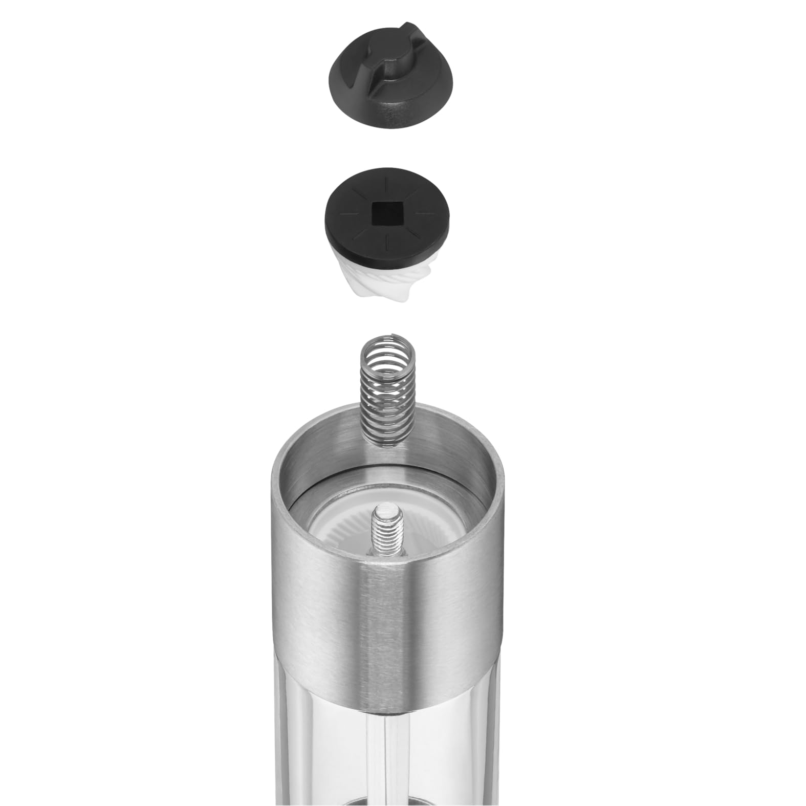 WMF Mini molinillo de especias 11 cm, acero inoxidable Cromargan, vidrio, molinillo de cerámica pequeño