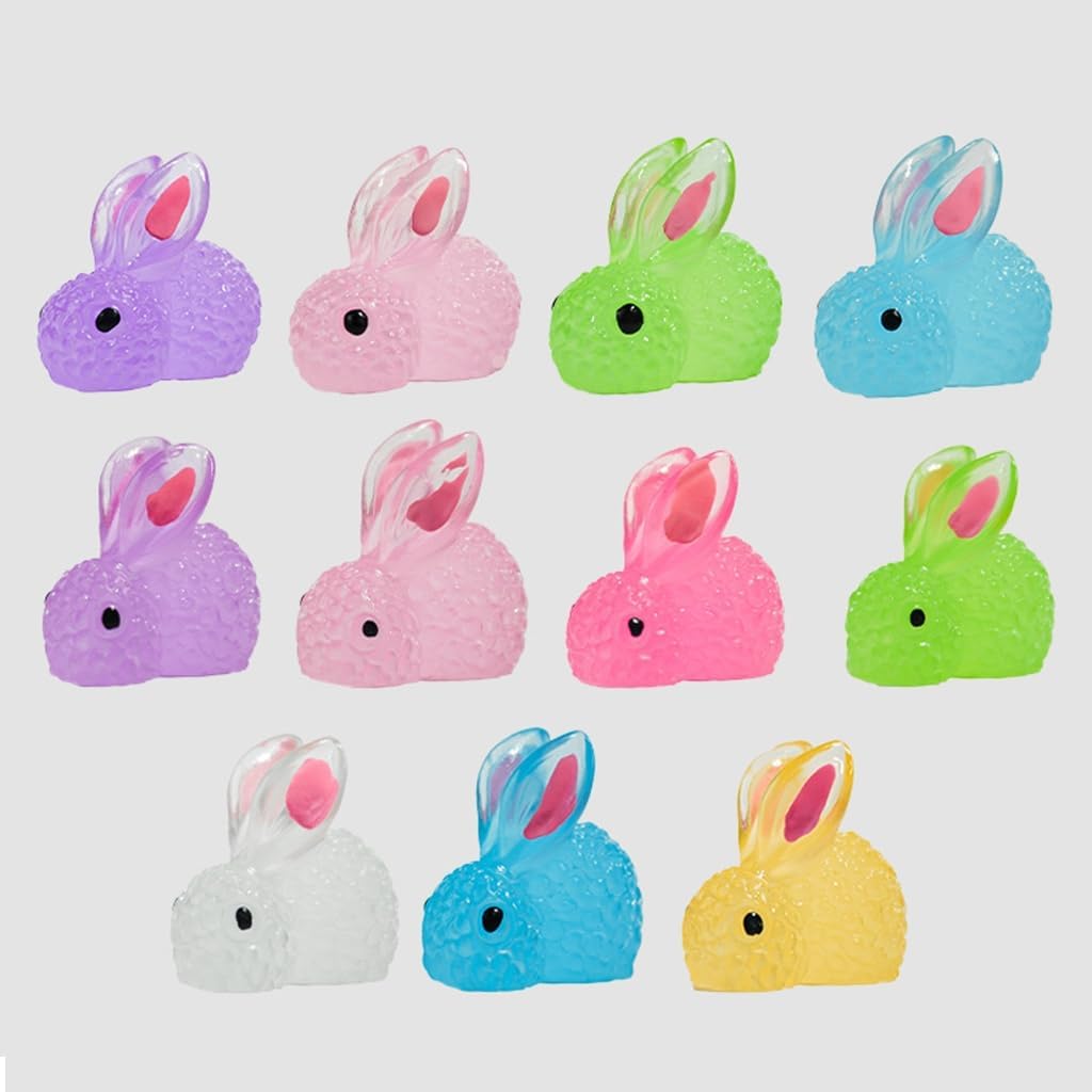 500pcs Glowing Toy Resin Rabbits Statues Tiny Bunnies Figurines for Indoor and Outdoor Plant Decoration