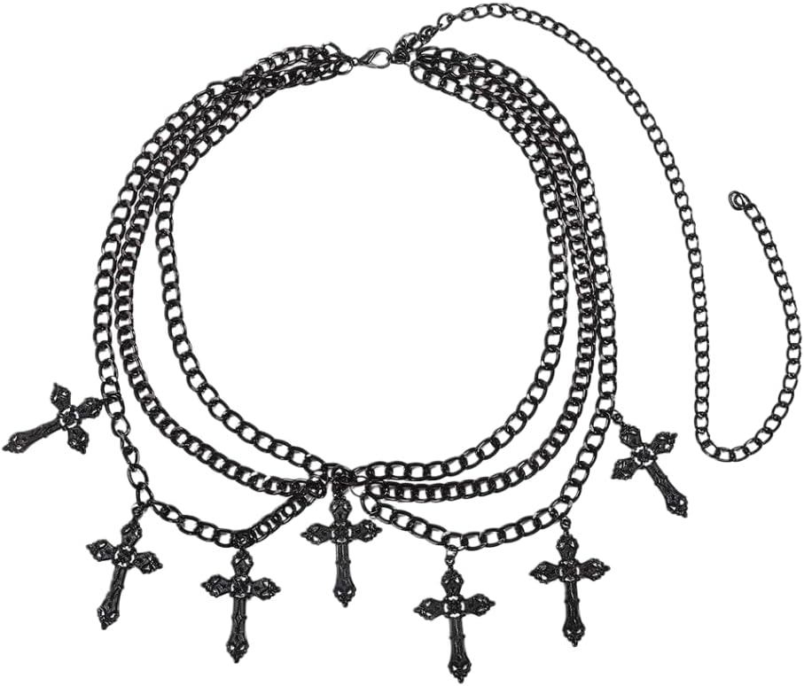 Gothic Cross Chain Belt, Punk Crossover Waist Chain, Multi-Layer Metal Body Jewelry
