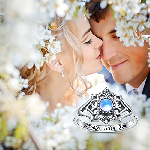 Shaoan 925 Sterling Silver Mandala Chakra Ring Moonstone Flower Rings Blossom Qxidation Vintage Ring Yoga Jewelry Gifts Mothers Day Gifts #TOP5