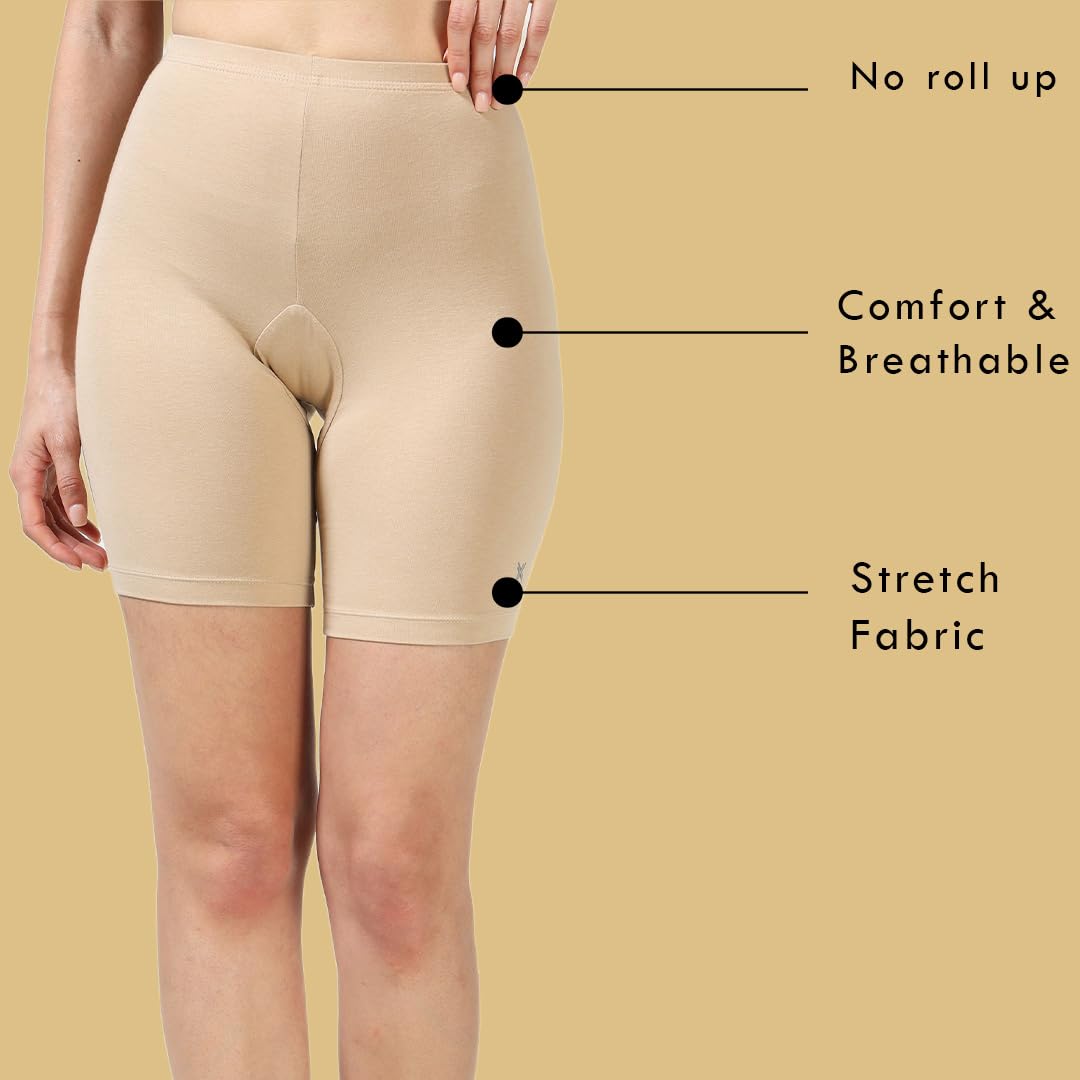 Lavos Women Under Dress Sports Cycling Shorts, Bamboo Cotton Activewear Yoga Gym Workout Anti-Bacterial Uniform, Elastic Mid Waist Shorties Tights for Womens and Girls(XL) Skin 2