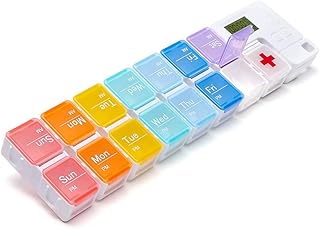 7 Day AM PM Pill Organizer with Reminder Alarm, Moisture-Proof Design and 14 Large Compartments to Hold Vitamins,Fish Oil,Supplements, Weekly Pill Box/Cases, Daily Medicine Dispenser, 2 Times a Day