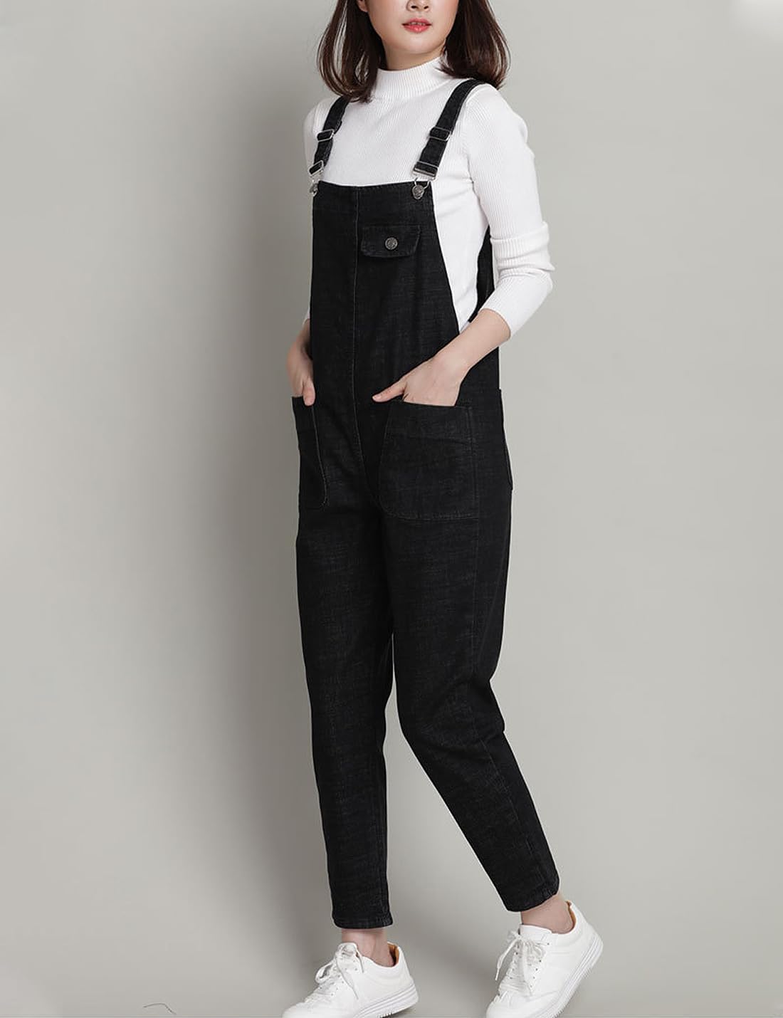 Salopette da donna, casual, in denim, regolabile, pantaloni harem
