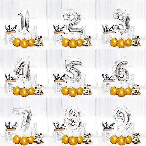 Image of 40 Inch Silver Number Balloons, Helium Mylar Foil Number Balloons for Birthdays, Number 5 Balloon for Party Wedding Bachelorette Birthday Bridal Shower Anniversary Celebration Party Decorations