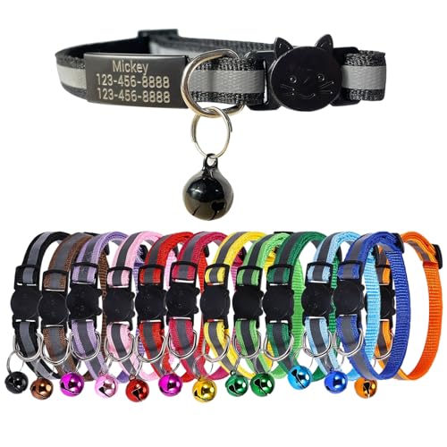 2 Pack Personalized Reflective Cat Collar Breakaway Cat Collars with Name Plate and Bell,Cat Collar with Personalized