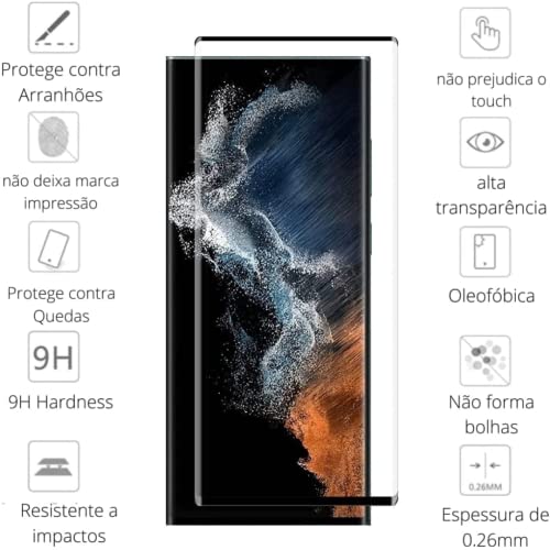 Capa Capinha Aveludada Preta Premium para Samsung Galaxy S22, S22 Plus, S22 Ultra + Película de Vidr