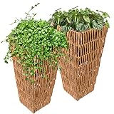 Sunnydaze 11' Indoor/Outdoor Hyacinth Tall Square Planter - Set of 2 Poly-Wicker Planters with Plastic Inlay - Barley
