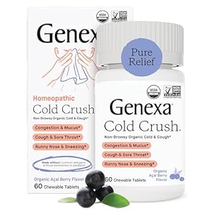 Genexa Cold Crush – 60 Tablets – Multi-Symptom Cough & Cold Remedy – Certified Vegan, Organic, Gluten Free & Non-GMO – Homeopathic Remedies