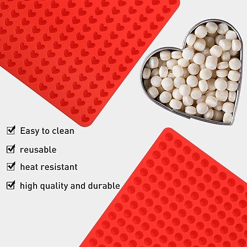 RAFIYU Backmatte Hundekekse - 2 Pcs Silikon Backmatte mit Teigschaber, Backmatten für Hundeleckerlies, Backunterlage für Backblech(1.5cm,255 Gitter,Herzform+1.2cm,468 Gitter,Halbkugel),rot
