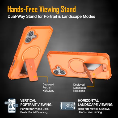 Image of ZAP CASE Matte Kickstand Case for iPhone 16 Plus | Magsafe Compatible | Premium Polycarbonate Back + Flexible TPU Bumper | Foldable Stand | Military-Grade Drop Protection | Anti-Fingerprint | Orange