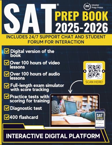 SAT Prep Book: The ultimate SAT guide with an interactive platform that includes practice tests, over 200 hours of video and audio lessons, 24/7 live chat, a student forum, and an exam simulator.
