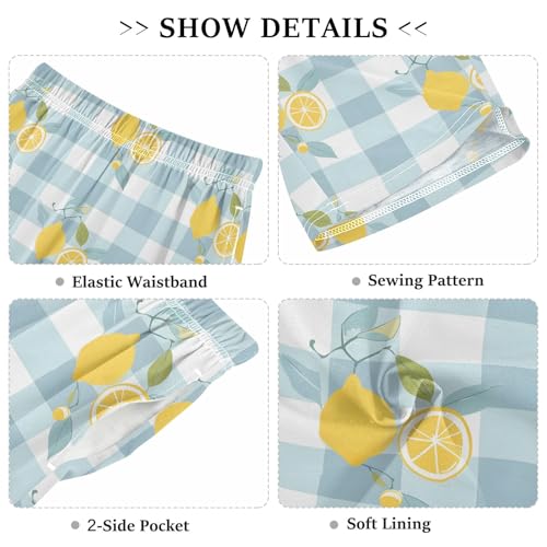 White Plaid Lemon Short Pajama Pants Bottoms Soft Sleepwear with Pockets3