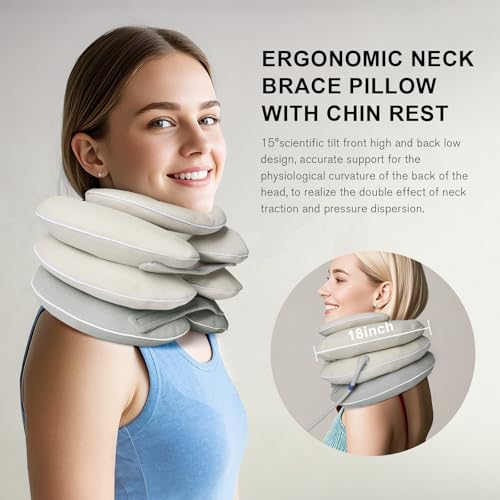 Neck Stretcher with Brace - Inflatable Cervical Traction Device for Neck Pain Relief, Adjustable Neck Support Pillow and Decompression Tool with 3+1 Chin Rest, Portable for Home, Office & Travel Use — view 3