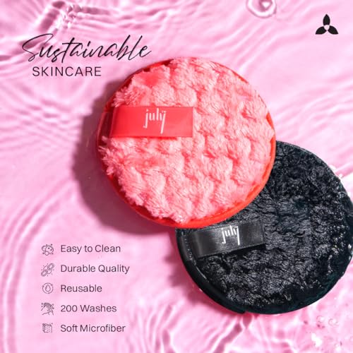 Image of July Soft & Gentle Cleansing Reusable Makeup Remover Cleansing Pads - Pack of 2 | Easily Removes Stubborn Face & Eye Makeup (Big, Pink & Brown)