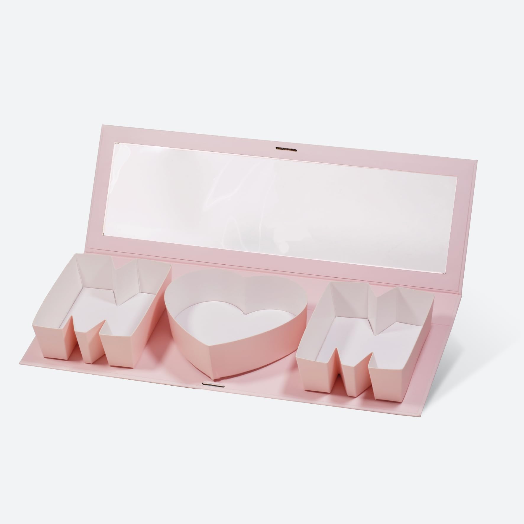 Geoto 17.3"x6"x2" Pink/Red/White Creative Mother's Day Gift Packaging Idea Fillable MOM Letter Shaped Gift Boxes(Pink with Window)