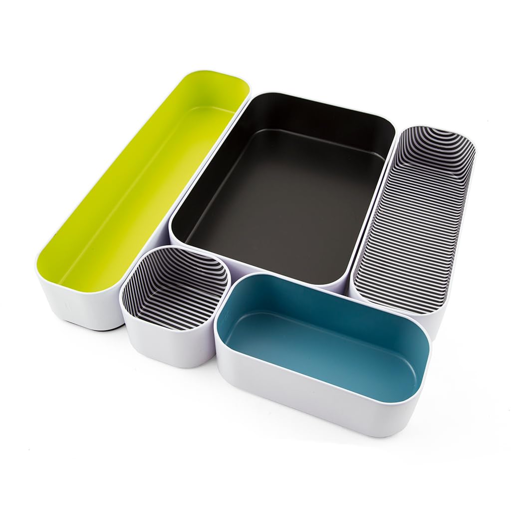 Three by Three Seattle Set di 5 vassoi organizer in metallo per riporre trucchi, cancelleria, utensili e altro ancora nella scrivania dell'ufficio, nei cassetti della cucina e del bagno (5 cm, colori