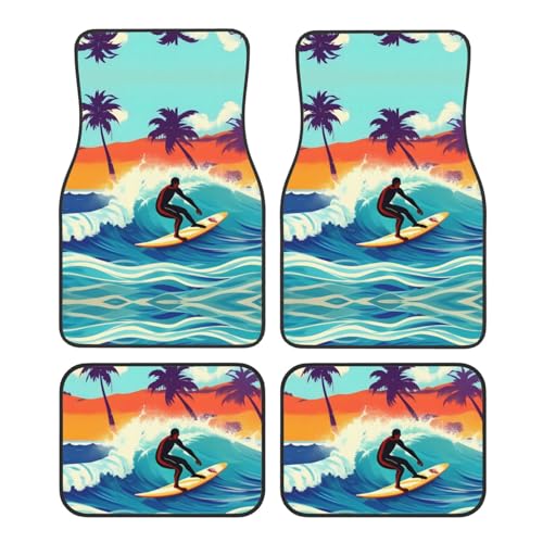 Tapis de sol voiture motif hawaïen ondulé haut de gamme : set complet de tapis auto universel