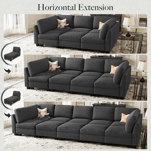 Image of Belffin Modular Sectional Sleeper Sofa Bed with Extendable Length Deep Seat Cloud Couch for Living Room. Dark Grey