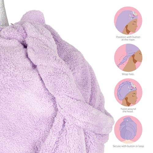 Legami - Love My Hair Haarschleier, Schnelltrocknung, Mikrofaser, Super Saugfähig, Weich, Anti-Cresp, Frauen Haar Handtuch, Verschluss mit Knopf, Unicorn-Thema