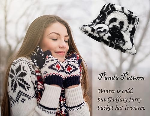 Image of Bucket Hat Women Furry Fuzzy Bucket Hats for Ladies, Winter Warm Fluffy Plush Faux Fur Hat for Women