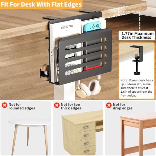 ROLIZOE 3 in 1 Desk Side Storage No Drilling Under Desk Laptop Holder with Headphone Hook & Cable Management Tray, Under Desk Storage Steel Clamp Anti-Slip Magazine File Holder for Desk Accessories by ROLIZOE - Image 3