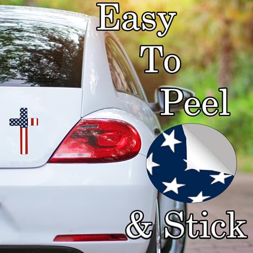 Image of Flag Cross US United States of America USA Car Truck Window Decal Sticker Patriotic Auto Bumper Vinyl for Car Truck Patriotic Religious (5 Inch)