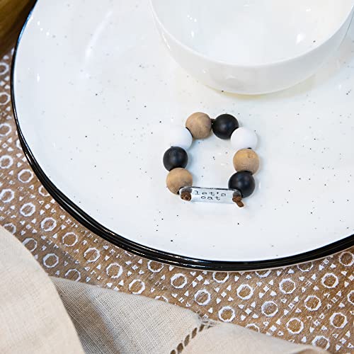 Collective Home - Napkin Rings, Farmhouse Wooden Beads, Handmade Napkin Holder Ring For Table, Rustic Home Decor For Wedding, Birthday Dinner Party, Family Gatherings, Table Decoration (12, Let's Eat) #TOP3