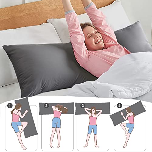 Hig Grey Supportive Full Body Pillow With Cover For Sleeping, Cuddly Body Pillow Insert With Zippered Microfiber Cover, Ergonomic Long Bed Pillow For Adults Pregnant Side Sleeper, 20" X 54" (Nadia) #TOP7
