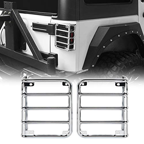 Hooke Road Chrome Silver JK Tail Light Guard Cover Compatible with Jeep JK & Wrangler Unlimited 2007-2018