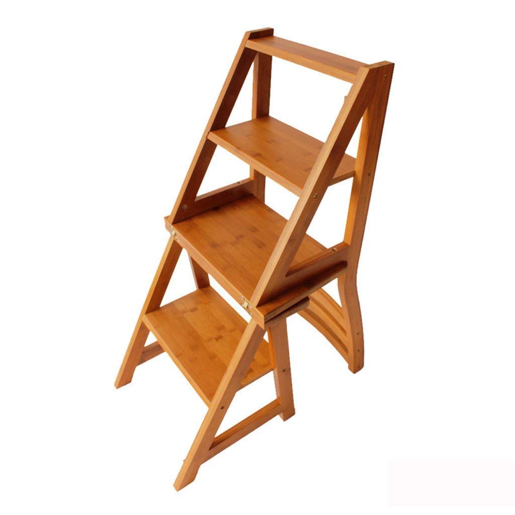 Taburete escalera de madera maciza CHEWYNP con respaldo y diseño elegante