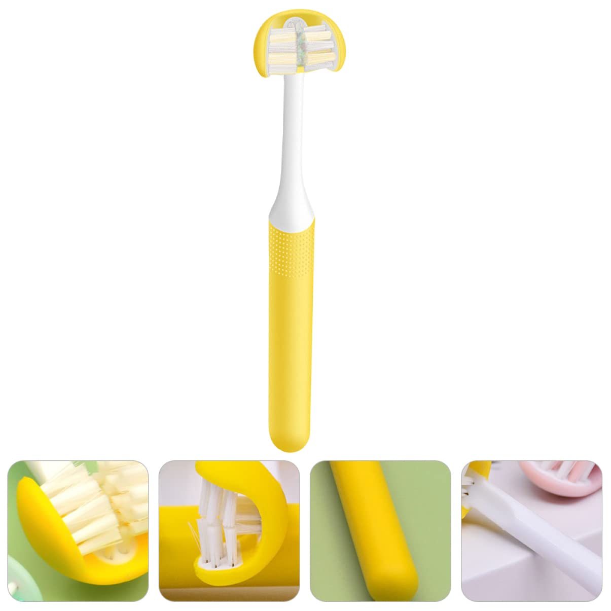 Spazzolino Manuale Adulto a Tre Lati Giallo Pp 3 Testine | Design Wrap-around, Cura Orale Quotidiana, Struttura Leggera per Uso Adulto