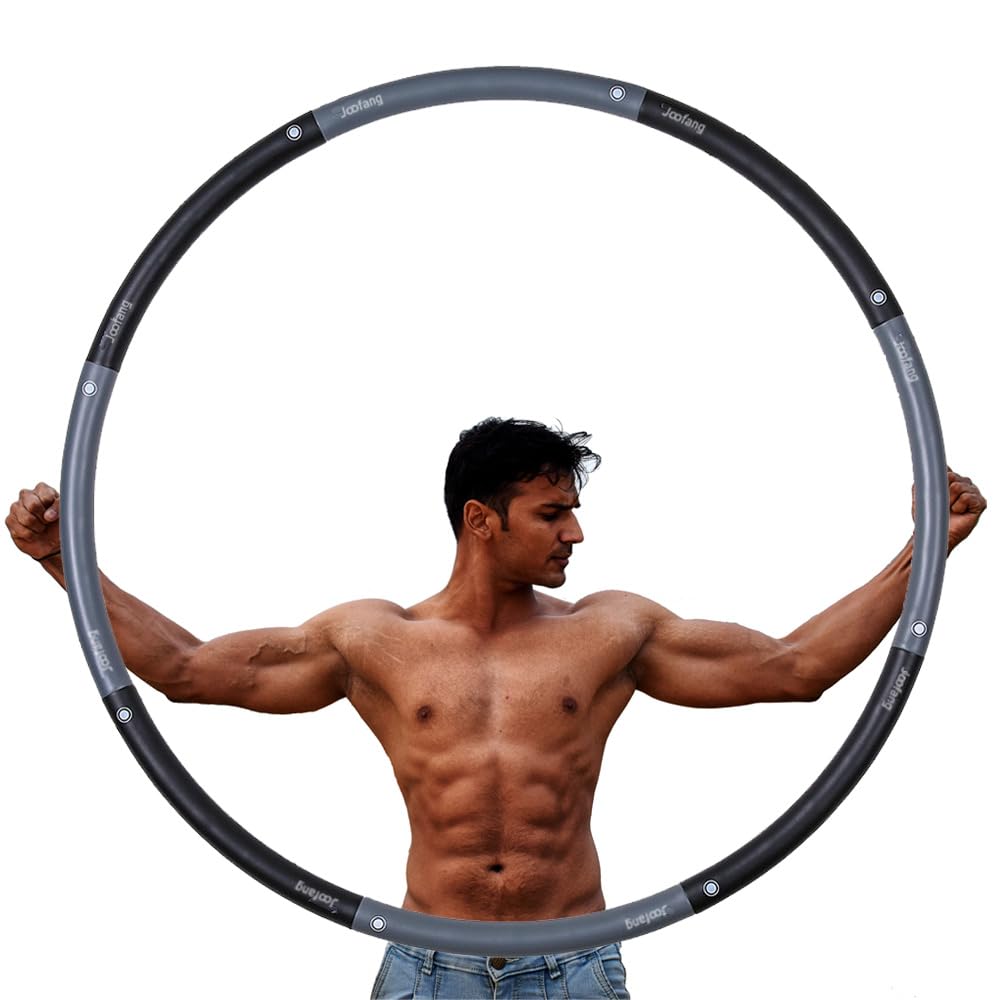 Joofang 8 Pieces Adjustable 2.3 kg Hula Hoop, Abdominal Trainer Fitness Training, Weighted Hoop for Weight Loss (Black and Grey)