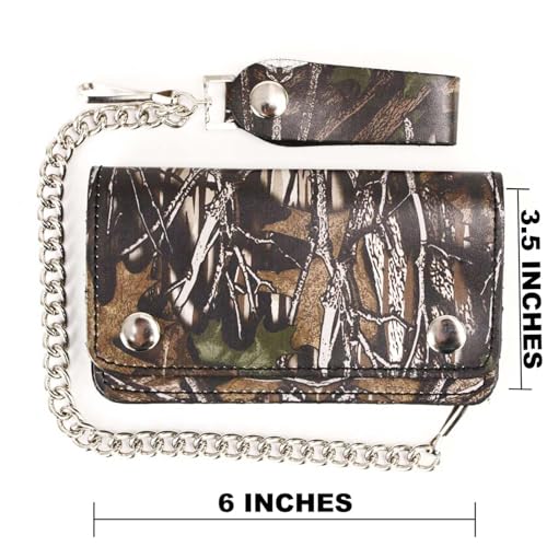 Milwaukee Leather MLW7803 Men's 6” Camouflage Bi-Fold Leather Wallet w/Anti-Theft Stainless Steel Chain - 6 Inch3