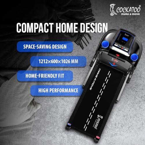 Image of Cockatoo SmartRun A5 5HP Peak DC Motorized Treadmill for Home, with 15% Auto Incline, Max Speed 14 Km /Hr, Max User Weight 120Kg