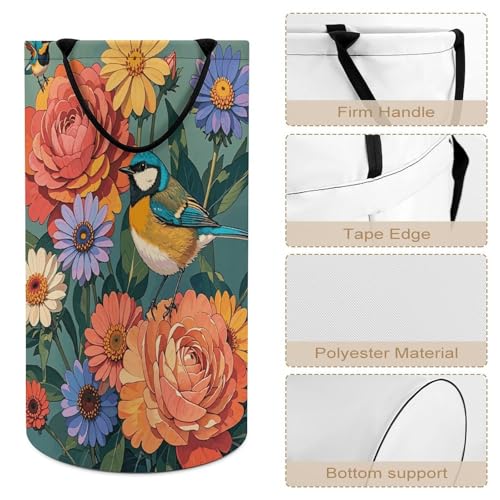 Panier à linge pliable fleurs et oiseaux étanche grand format - 5