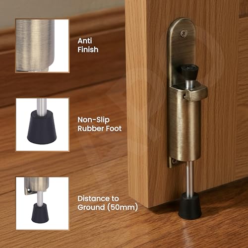Image of LAPO Kickdown Door Stopper for Homes, Offices, On /Off Foot Operated Door Holder, Spring Mechanism, Quick to Install, 3 Years Warranty (Antique Finish, Pack of 1)