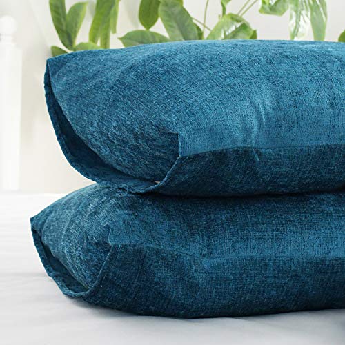 Calitime Pack Of 2 Cozy Standard Pillow Shams Cases For Bed Bedding Decoration Solid Dyed Soft Chenille 20 X 26 Inches Ocean Blue #TOP4