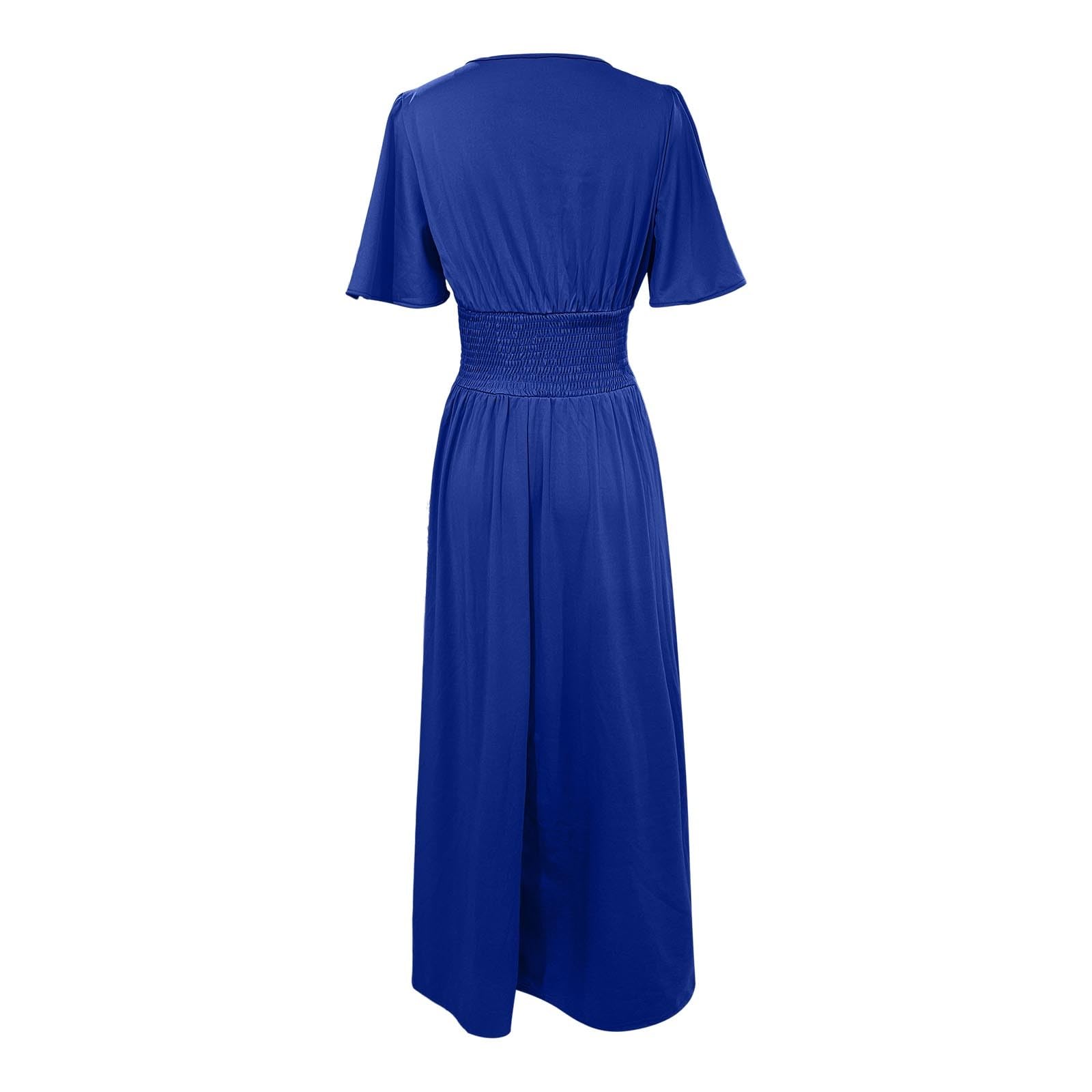 2026 Robe d'été élégante pour femme avec col en V et taille longue avec manches plissées, fente latérale et volants pour soirée mariage