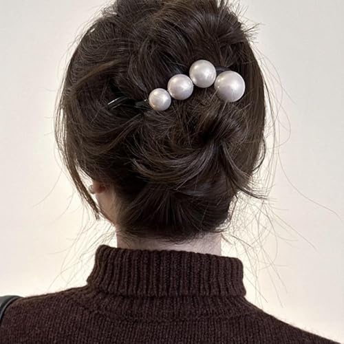 Yheakne Vintage Pearl Hair Clip Barrette Pearl Twist Hair Barrette Banana Hairclip Hairpin Claw Clip Ponytail Holder Headdress Decorative Accessories for Women (Style 1)