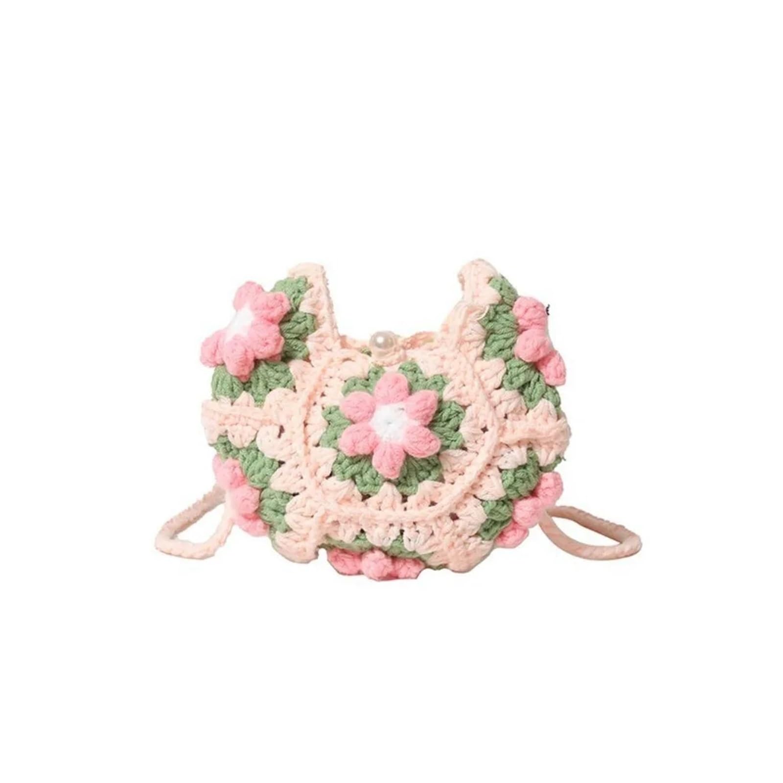 Bolso De Ganchillo Bolso bandolera de ganchillo hecho a mano, bonito, con estampado de flores, de hilo de tela, for hombro, de punto, for la axila.